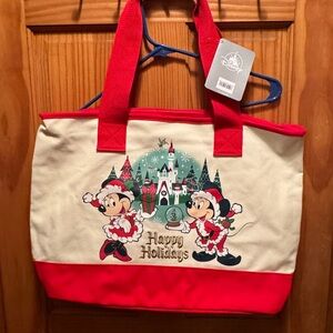 Disney NWT 2025 Christmas Canvas Tote Santa Mickey Minnie WDW Happy Holidays